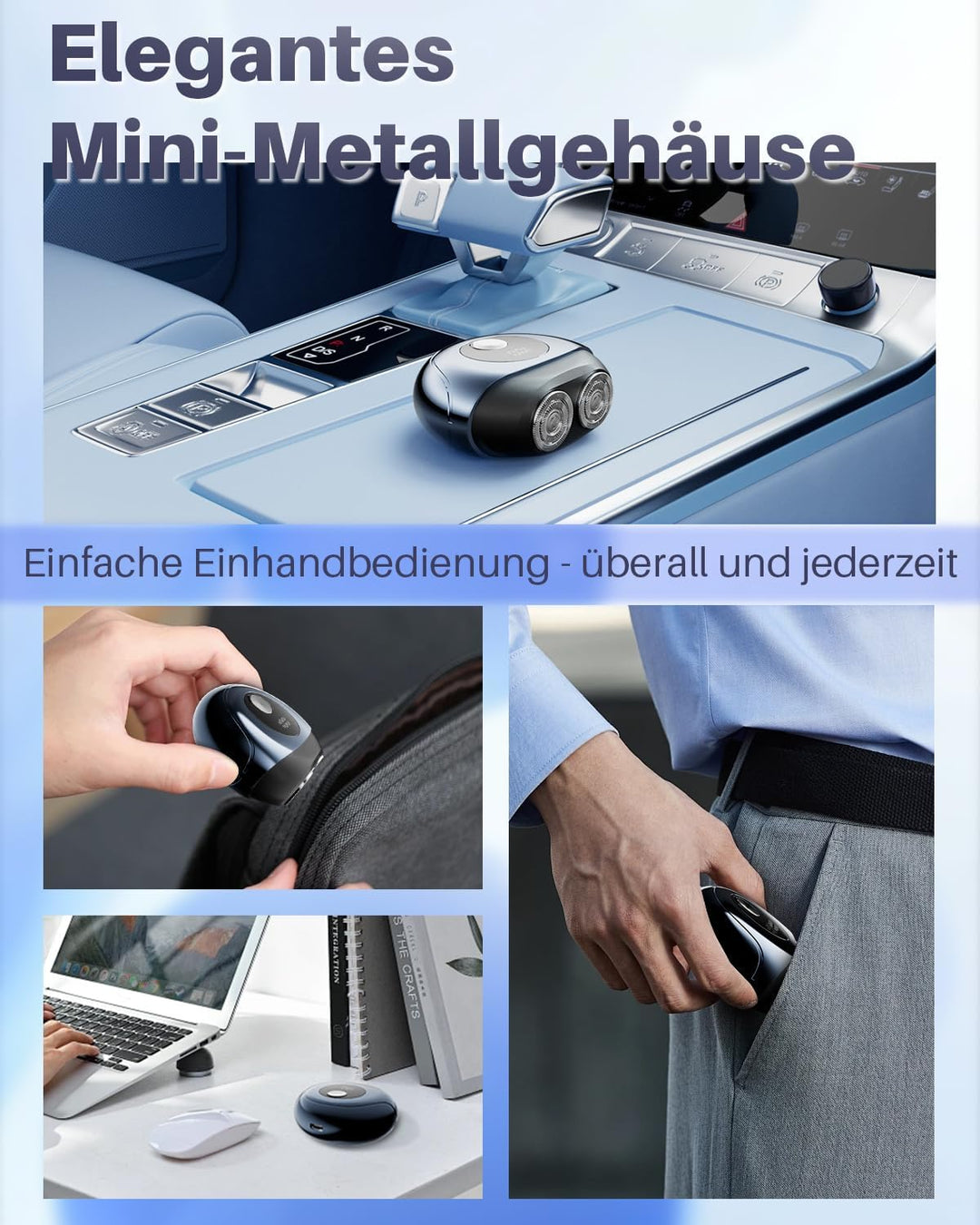 Mini Rasierer Herren Elektrisch, Nass- & Trockenrasierer, Portable Elektrorasierer Herren mit LED-An