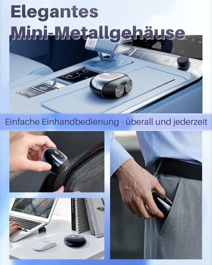Mini Rasierer Herren Elektrisch, Nass- & Trockenrasierer, Portable Elektrorasierer Herren mit LED-An
