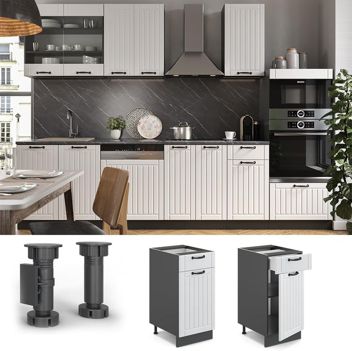 Vicco Küchenunterschrank Fame-Line, Weiss Landhaus/Anthrazit, 40 cm ohne Arbeitsplatte Weiss Landhau