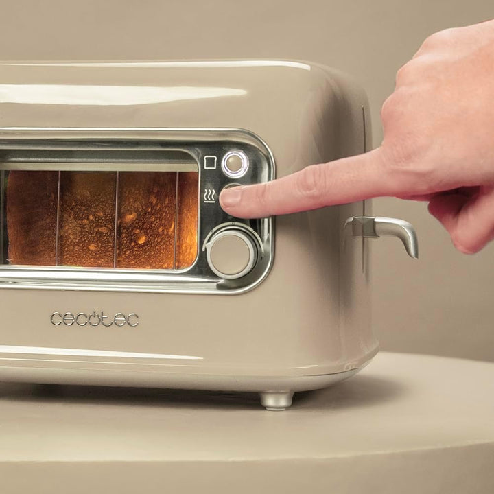 Cecotec Vertikaler Toaster RetroVision Beige, 700W Leistung, 2 Extra-breite Schlitze, Einzigartiges