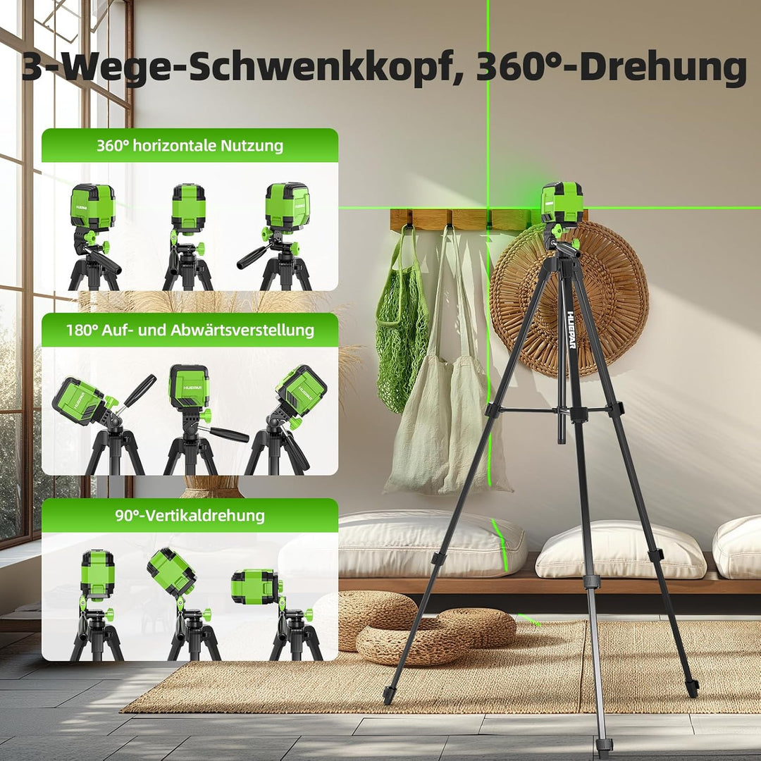 Huepar Kreuzlinienlaser mit 152 cm Stativ, 30 m Laser Wasserwaage Selbstnivellierendend, Linienlaser