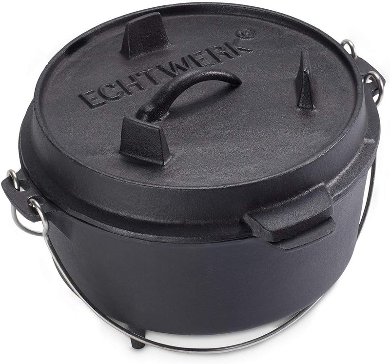 Echtwerk Dutch Oven, Gusseisen BBQ Kochtopf ca. 4,9 L, Bereits eingebrannt - preseasoned, Deckel mit