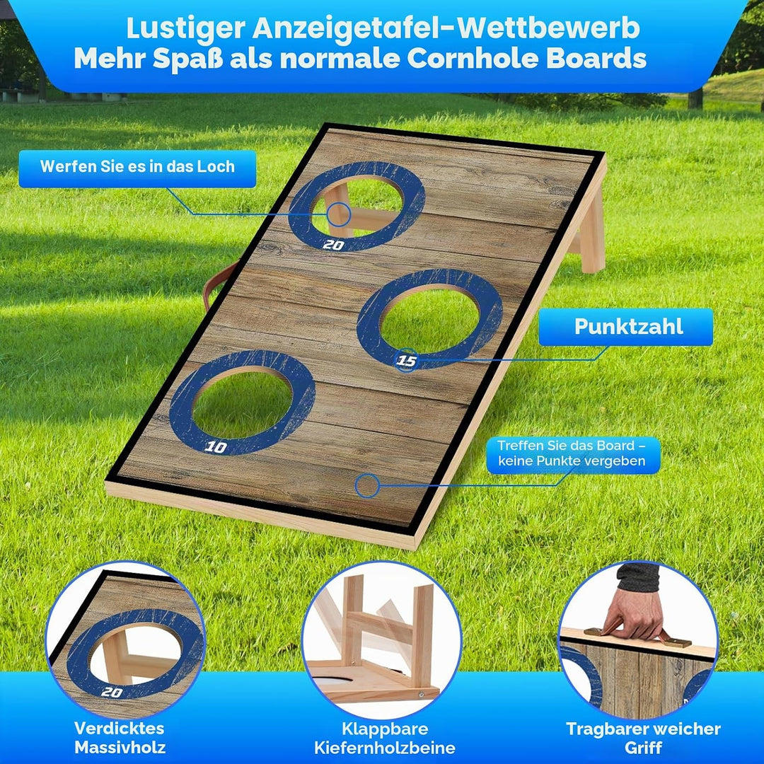 NZQXJXZ Cornhole Spiel Outdoor, 60 x 35 cm Massivholz Premium Corn Hole Boards mit 6 Cornhole Säckch