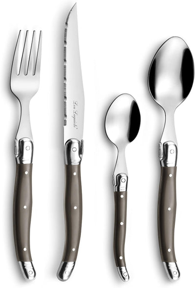 LOU LAGUIOLE TRADITION Steakmesser Besteck Set 24-teilig | Steakbesteck mit Tradition und Stil | Gri