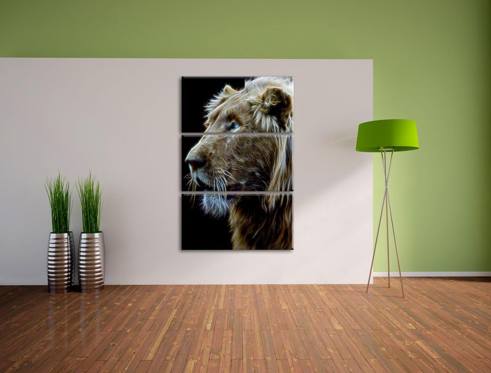 Dark prächtiger weisser Löwe Spezial 3-Teiler Leinwandbild 120x80 Bild auf Leinwand, XXL riesige Bil