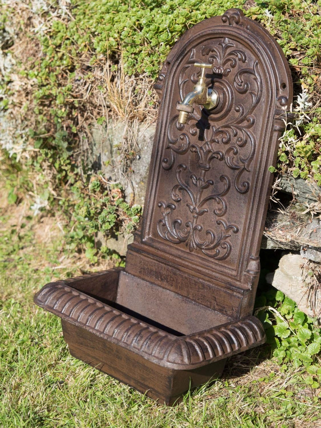 aubaho Brunnen 66cm Waschbecken Eisen Braun Wandbrunnen Garten antik Stil Fountain