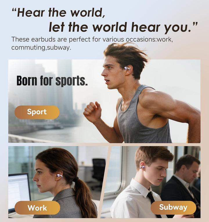 King Lucky Open-Ear-Kopfhörer Kabellos Bluetooth 6.0–Clip-On-Ohrhörer mit Mikrofon,50h Spielzeit,ENC