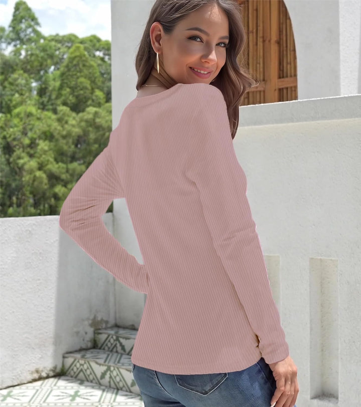 Chicrise Pullover Damen Langarm V Ausschnitt Sweatshirt Damen Basic Eng Ribbed Oberteile Aprikose XX