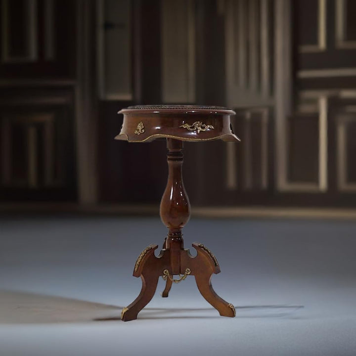 MACE-Brown Barock Beistelltisch mit Platte surafce Marmor handgefertigt aus Massivholz in Einer rund