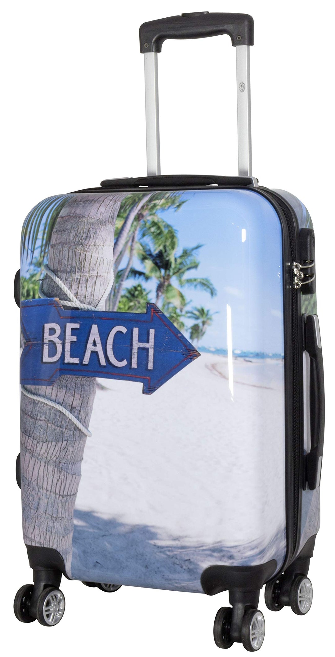Trendyshop365 Hartschale Handgepäck mit Motiv Beach 56 Zentimeter 36 Liter 4 Räder Bunt Strand Zahle