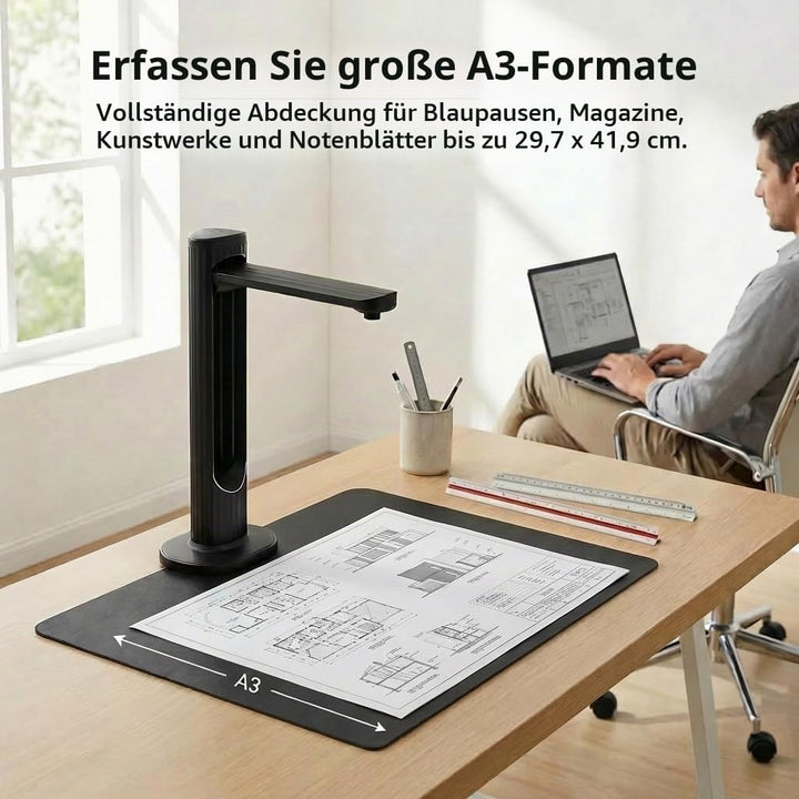 A3 Tragbarer Dokumentenscanner: 23MP Hochauflösende Kamera Auto-Flatten Laser-Positionierung Kompati