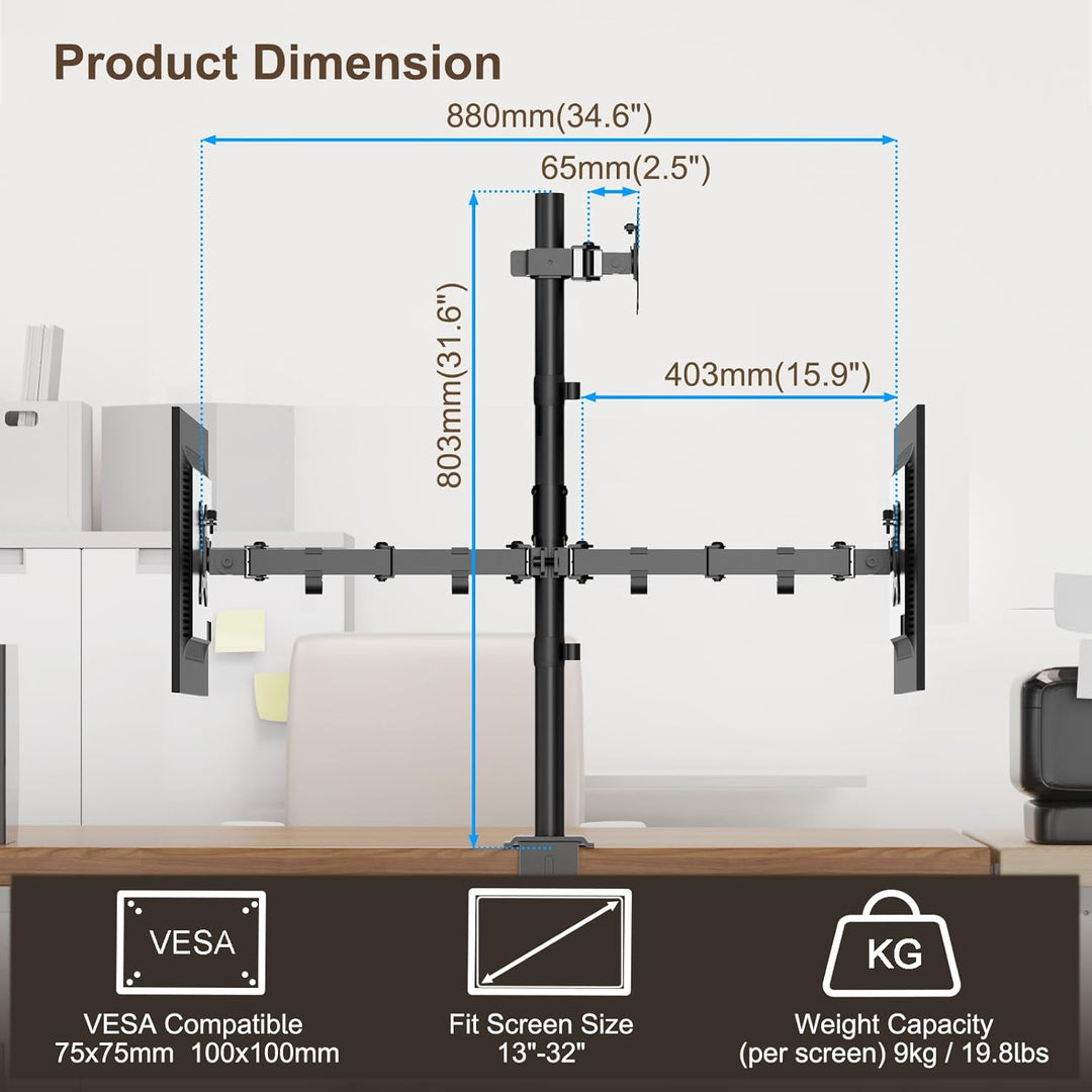 PUTORSEN Monitor Halterung 3 Monitore für 13-32 Zoll Flach & Curved Bildschirm, 80cm Stange Monitor