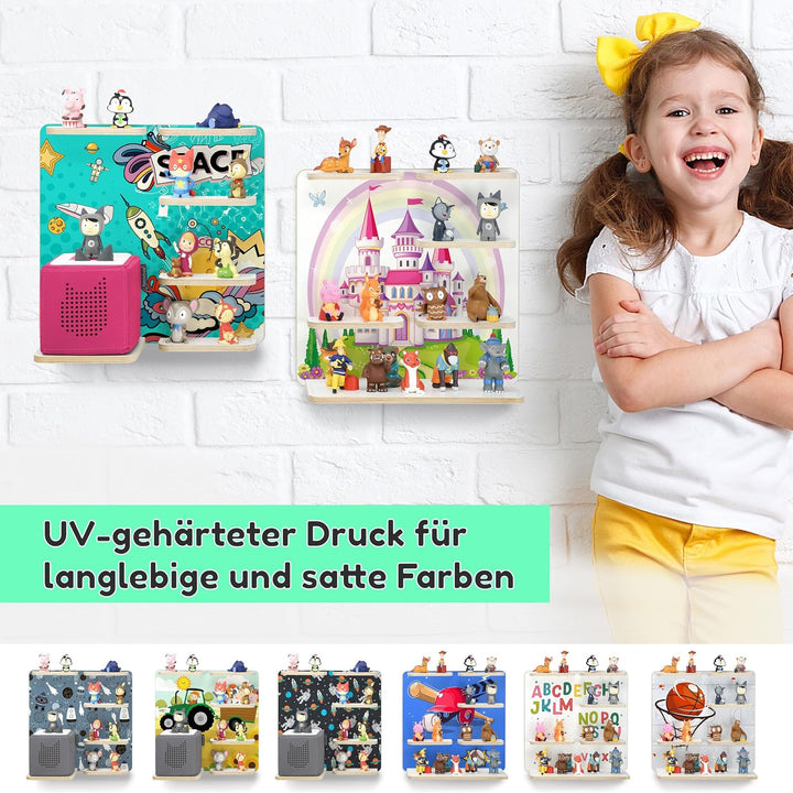 stadtecken Holzregal für Musikbox – Passend für Toniebox &amp; ca. 40 Tonies | Perfekte Aufbewahrung für