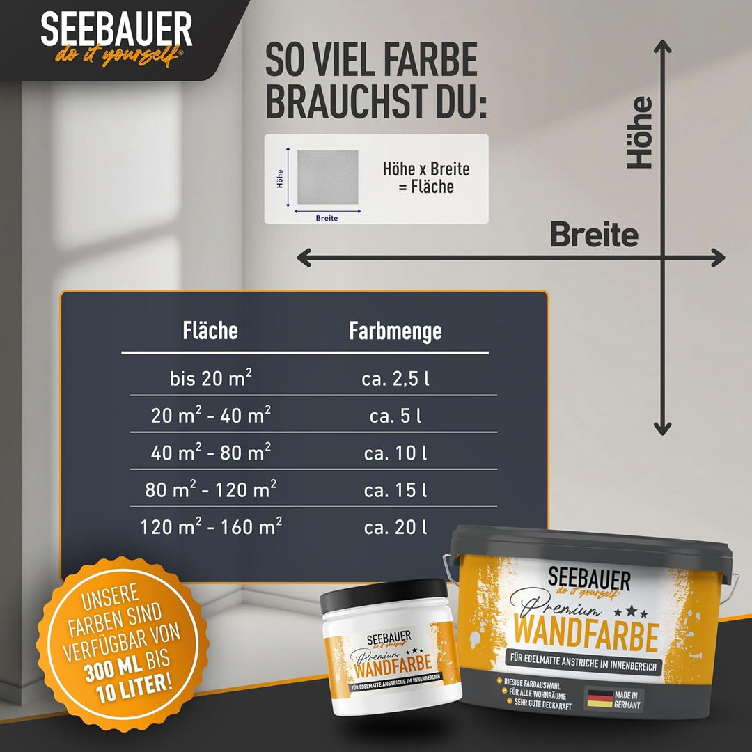 Wandfarbe Weiss 2,5L für Innen (No. 000 Weiss) Edelmatte weisse Innenfarbe - Verschiedene Farbtöne s