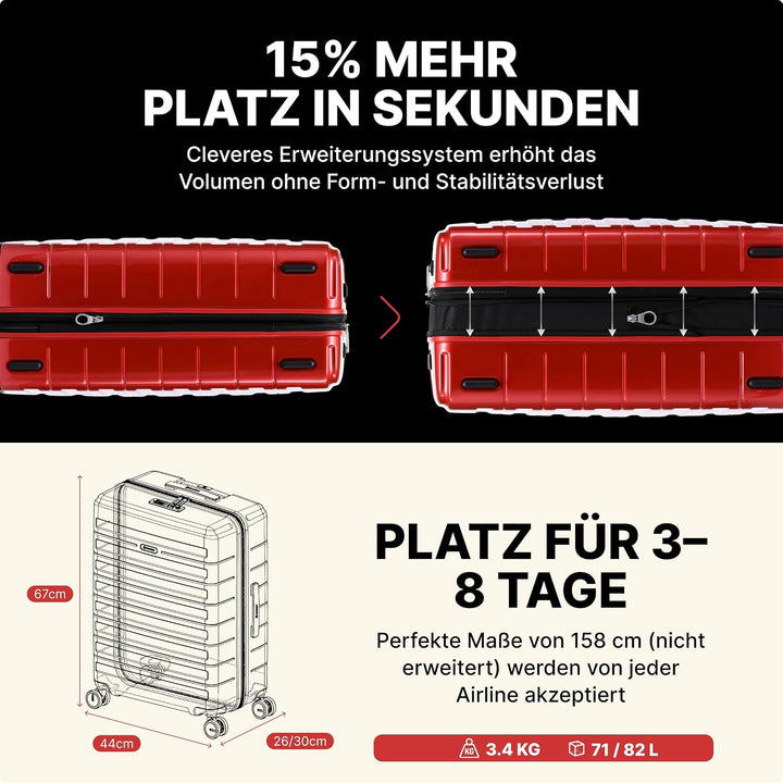 Eminent Voyager Koffer Mittelgross 67x44x26 cm, Erweiterbar, Hartschalenkoffer, 4 Rollen, Leicht, TS
