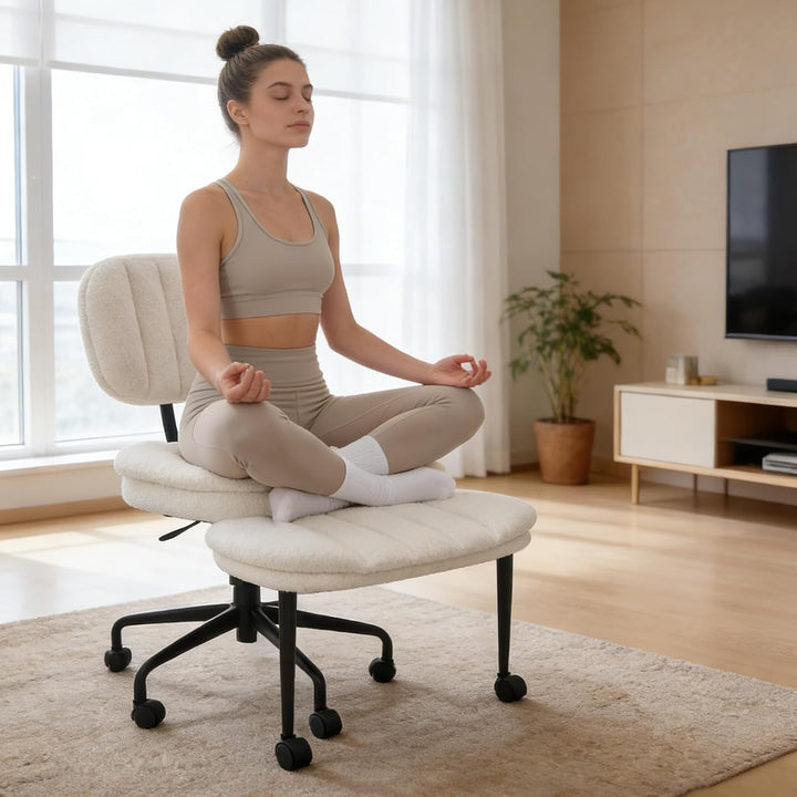Bürostuhl Schreibtischstuhl Schneidersitz Stuhl, Kunstlammfell Ergonomischer Meditationsstuhl mit Ve