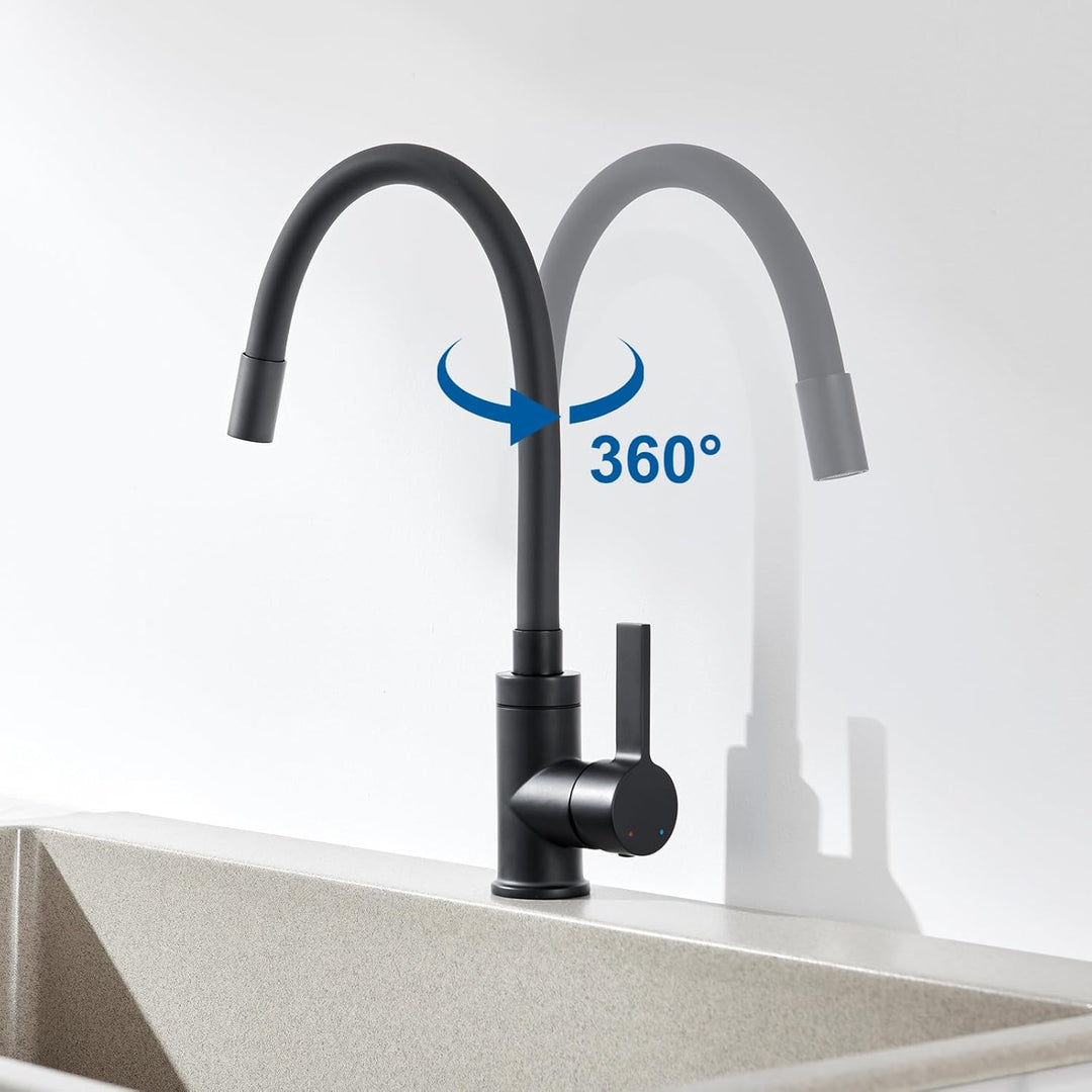 Flexibler Wasserhahn Küche Schwarz, Auralum Spültischarmatur 360° Schwenkbar, Küchenarmatur Schwarz