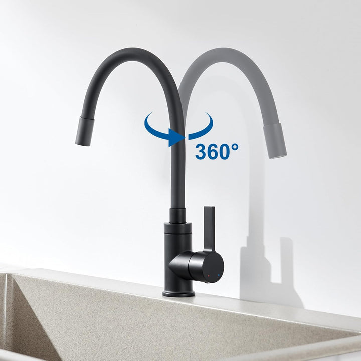 Flexibler Wasserhahn Küche Schwarz, Auralum Spültischarmatur 360° Schwenkbar, Küchenarmatur Schwarz