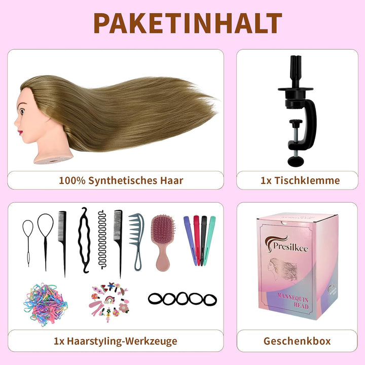 28" Frisierkopf Mit Synthetikfaser-Haar Trainingsköpfe Für Friseure Für Flecht Schneide Styling Übun