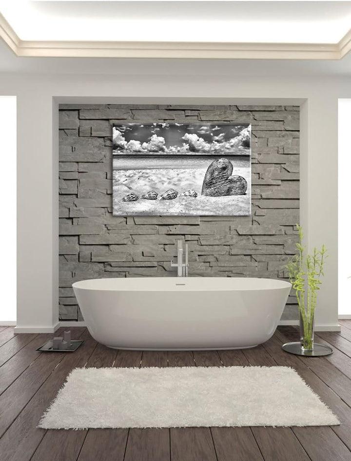 Pixxprint Sandstrand mit Muscheln als Leinwandbild/Grösse: 100x70 cm/Wandbild/Kunstdruck/fertig besp