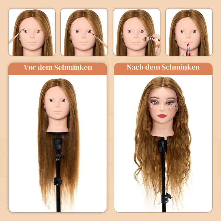 Neverland Beauty 71 cm Trainingskopf mit 60% Echthaar, Friseur-Mannequin-Kopf, Kosmetologie-Puppenko