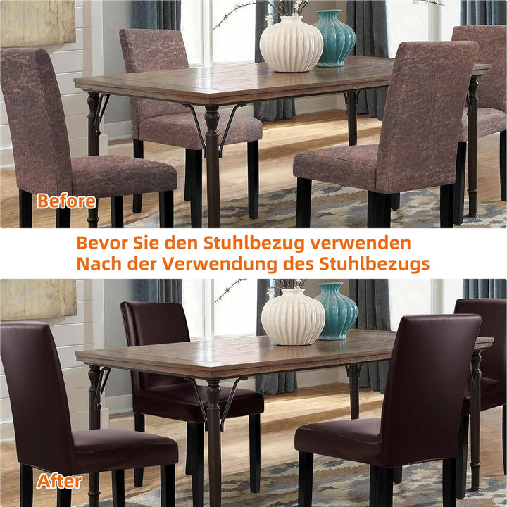 YISUN 4er/6er Set Esszimmer Stuhlhussen, solide Pu Leder wasserdichte Stretch Esszimmerstuhl Schutzh