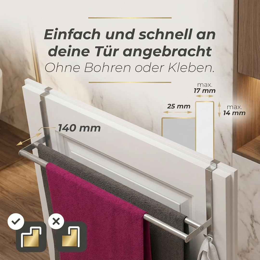MDCASA Premium Handtuchstange Rückseite I Handtuchhalter ohne Bohren &amp; verstellbar inkl. Kratzschutz