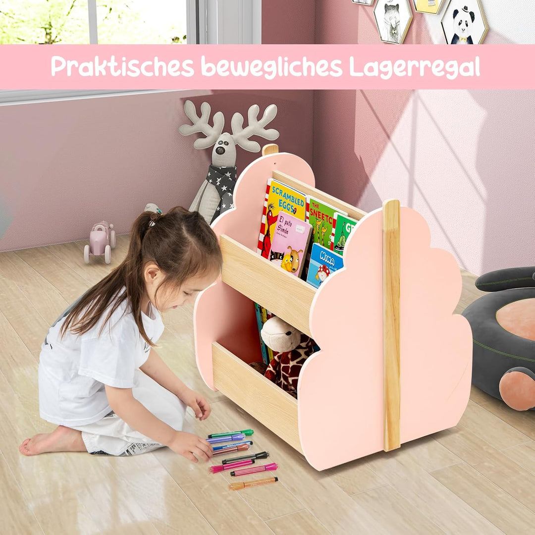 COSTWAY Kinder Bücherregal auf Rollen, 2 Ebenen Spielzeugregal aus Holz, 52 x 46 x 62,5 cm (Rosa), R