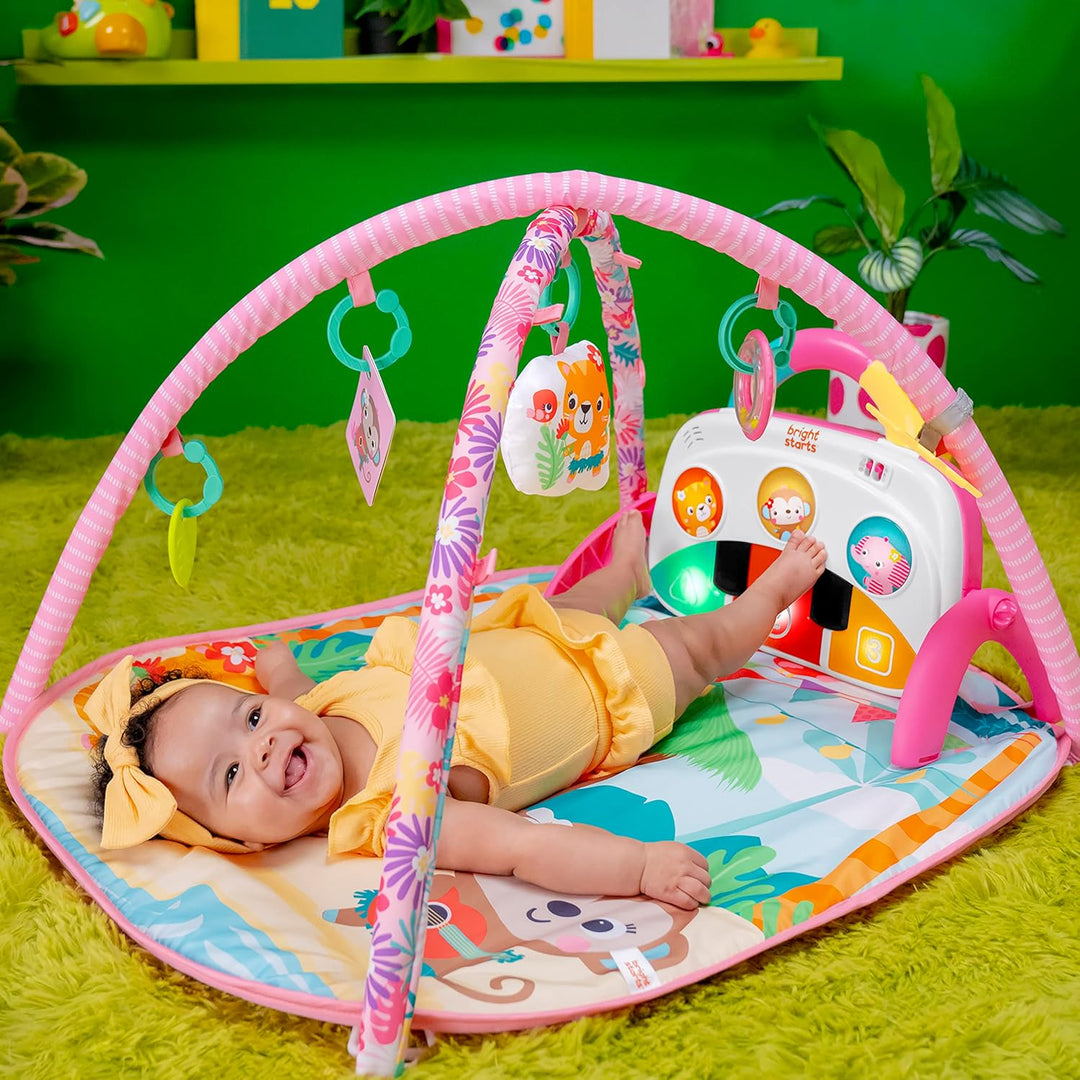 Bright Starts, 4-in-1 Groovin’ Kicks Piano and Drum Activity Gym Play Mat, Detachable Toys, Language