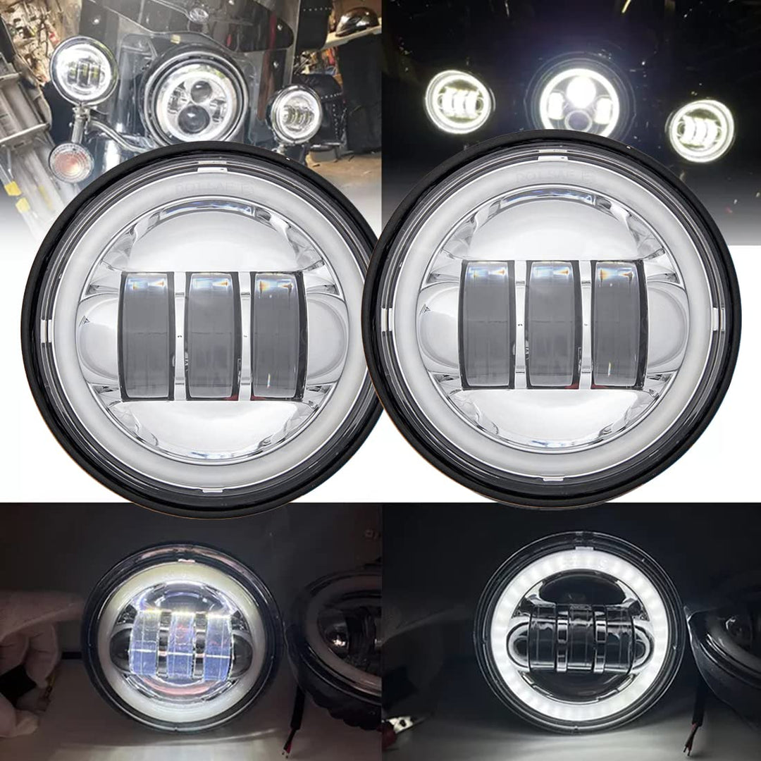 SKUNTUGUANG 1 Paar 4,5-Zoll-LED-Nebelscheinwerfer mit Angel Eyes für 1998–2015 Electra Glide (weiss)