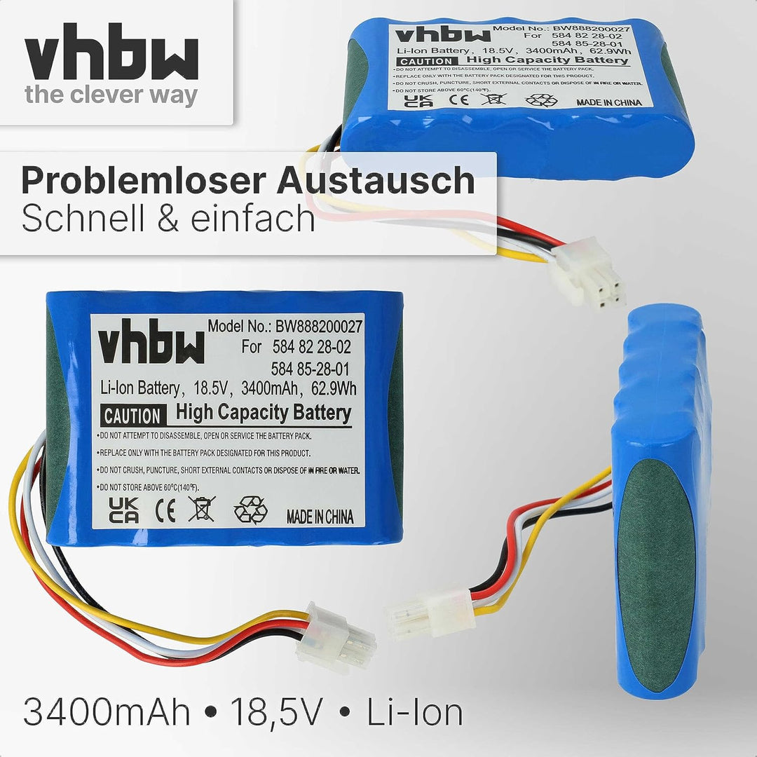vhbw Akku kompatibel mit Husqvarna Automower 310 (2015-2018) Rasenmäher (3400mAh 18,5V Li-Ion)