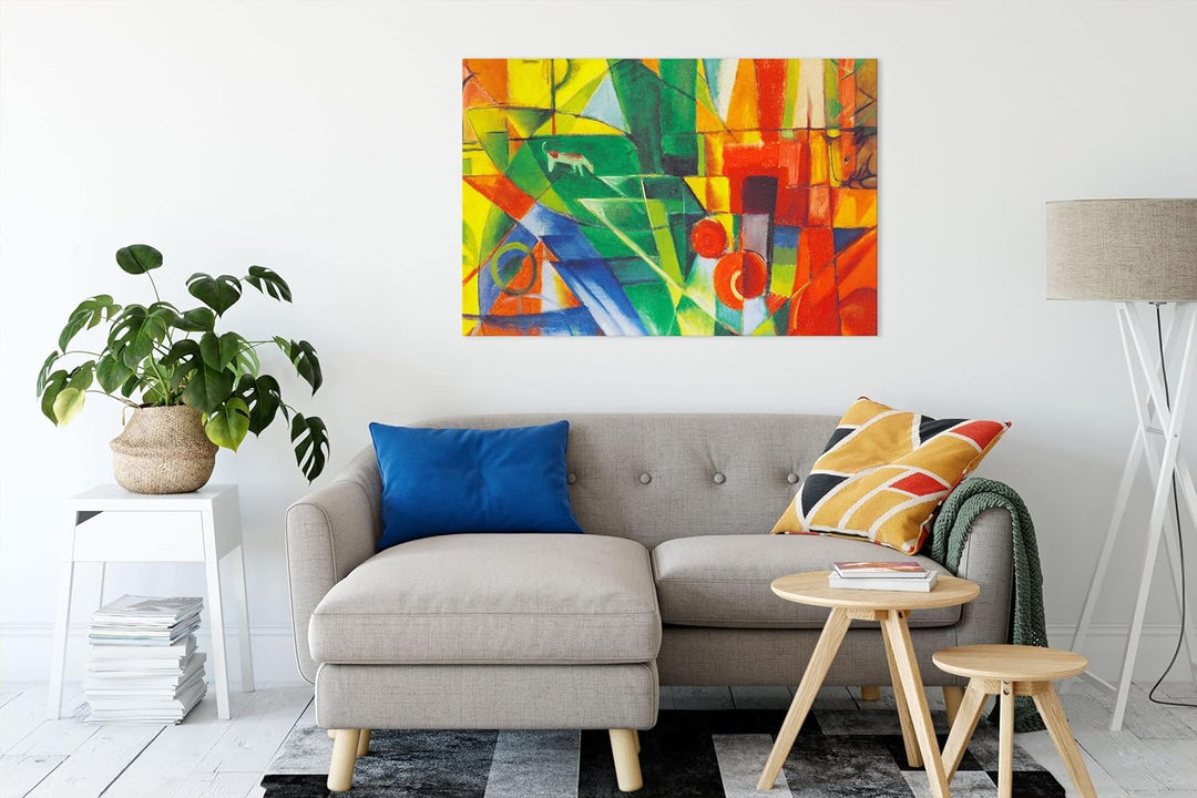 Generisch Franz Marc - Landschaft mit Haus Hund und Rind als Leinwandbild / Grösse: 100x70 cm / Wand