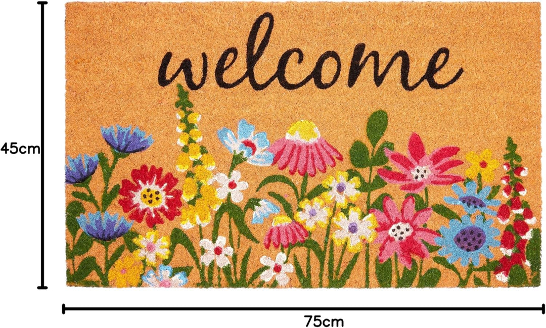 BRUBAKER Fussmatte für Aussen und Innen - Welcome Blumenwiese - 45 x 75 cm Blumen Schmutzfangmatte a