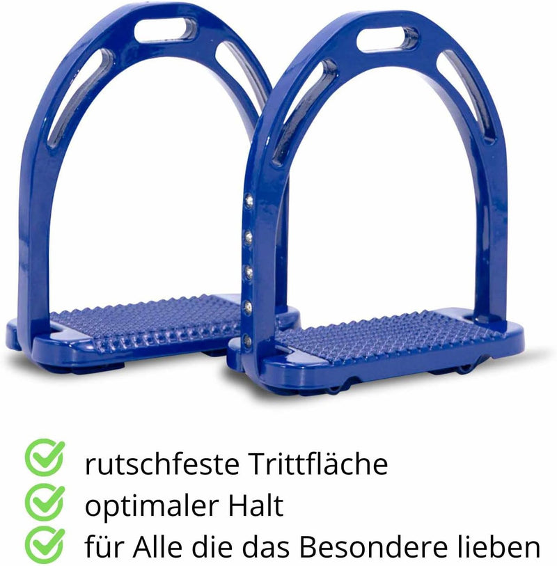 AMKA Steigbügel aus Aluminium mit Strass Steinen, extra leicht, breite Trittfläche blau