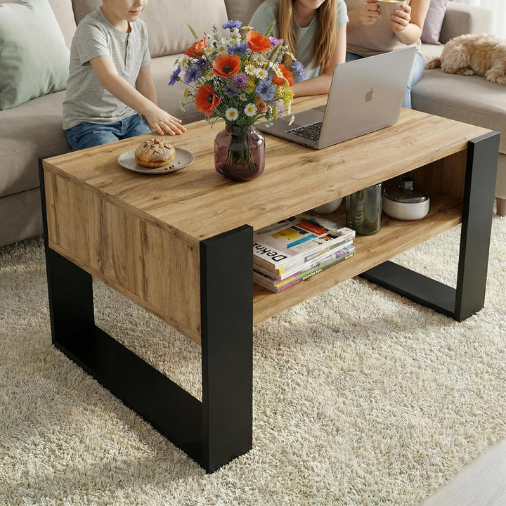 Couchtisch 92×53.6 cm – Wohnzimmertisch aus Holzwerkstoff, Stabiler & moderner Kaffeetisch mit zusät