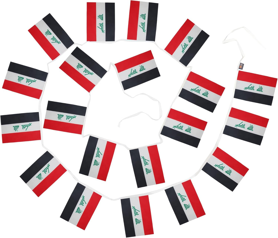 AZ FLAG FAHNENKETTE IRAK 12 Meter mit 20 flaggen 45x30cm- IRAKISCHE Girlande Flaggenkette 30 x 45 cm