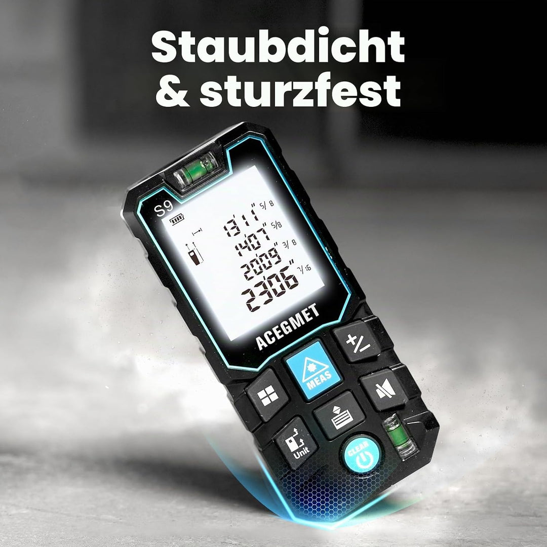 ACEGMET Laser-Entfernungsmesser Smartphone-App,Reichweite, 2 Wasserwaagen, Bluetooth,LCD-Display mit