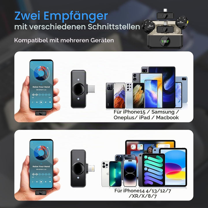 Mini Lavalier Wireless Mikrofon, Kabellose Bluetooth Ansteckmikrofon für iPhone/Android/PC Handy Wir