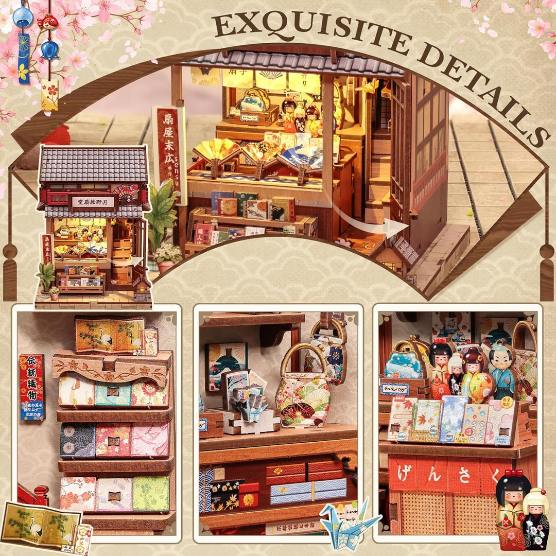 CUTEBEE Book Nook Kit für Erwachsene - DIY Miniatur Haus Japanischer Fächerladen, 3D Holzpuzzle zum