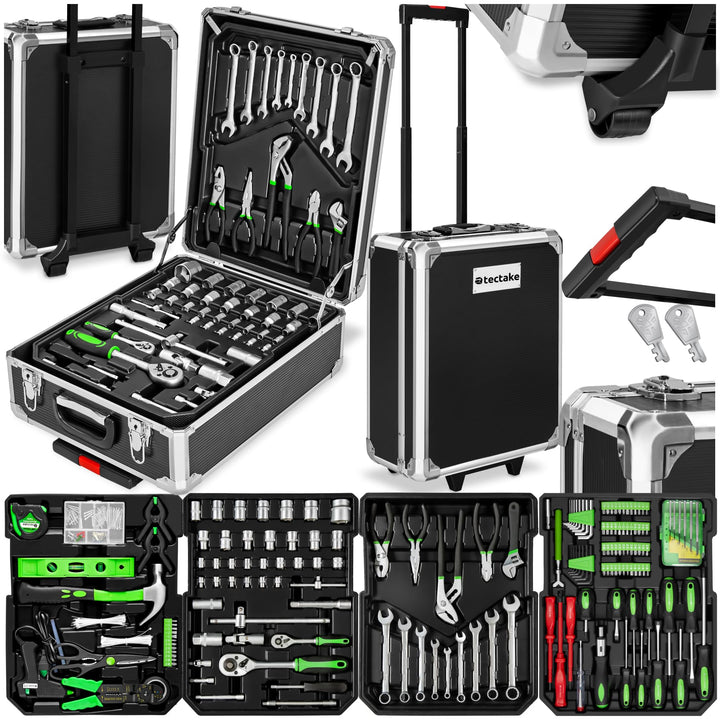 tectake Werkzeugkoffer, Werkzeugset, Werkzeugkoffer gefüllt 1200-teilig, Werkzeugtrolley, Werkzeugki