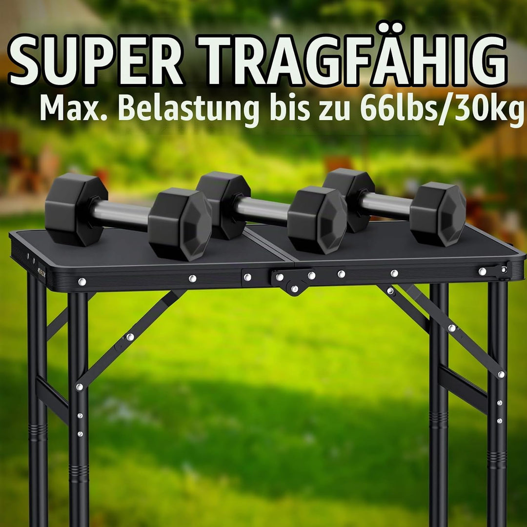 GARLLEN Klappbarer Campingtisch, 60x40cm mit 3 Höhenverstellbar(27/51/75cm), Stabiler Tragbar Klappt