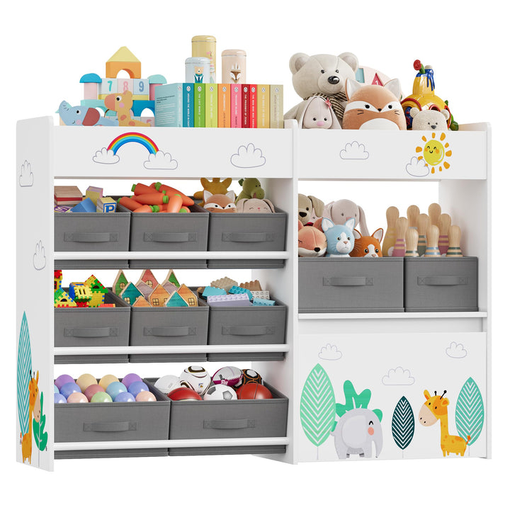 HOCSOK Spielzeugregal, Kinderregal mit 10 Stoff Aufbewahrungsboxen, Bücherregal, Spielzeugkiste auf