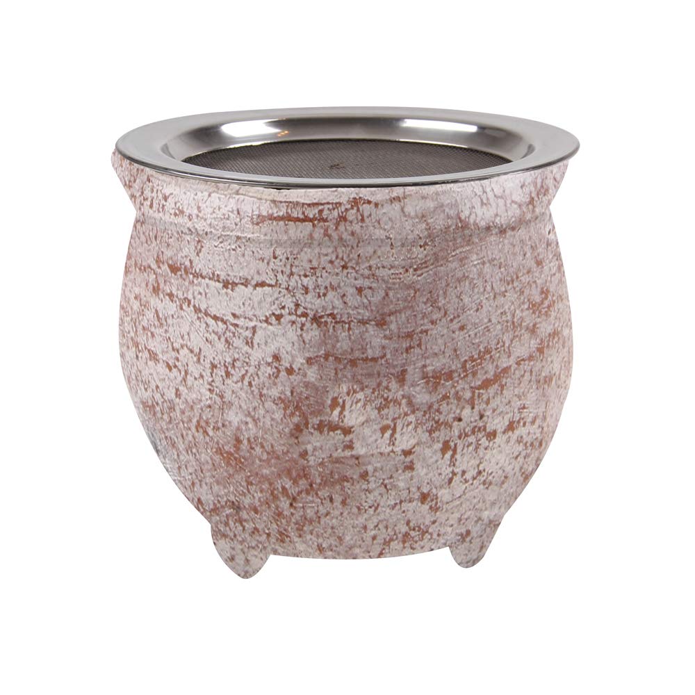 Bitto Weihrauchbrenner Jambi aus Terracotta inkl. Edelstahlsieb Whitewash Höhe 9 cm, Ø 10,5 cm Deko