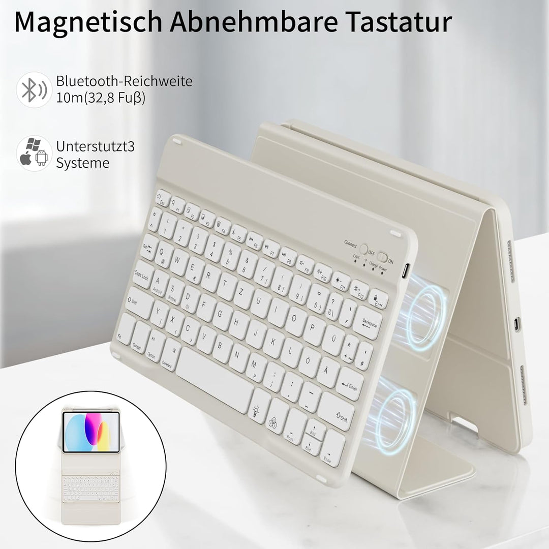 Hülle mit Tastatur für iPad A16 11 Generation 2025/10 Generation 2022 (11/10.9 Zoll) 7 Farben Beleuc