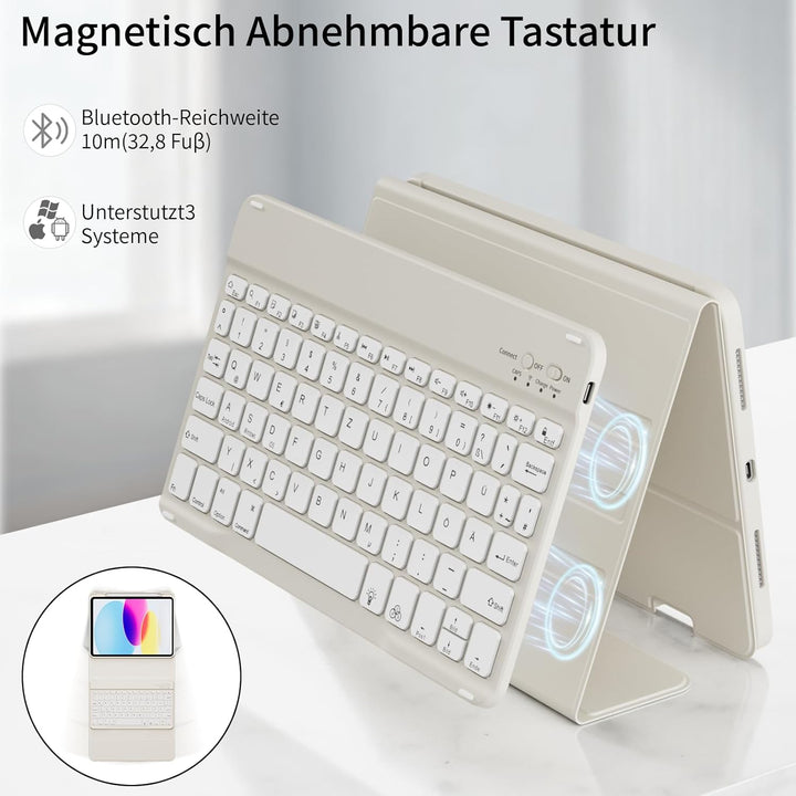 Hülle mit Tastatur für iPad A16 11 Generation 2025/10 Generation 2022 (11/10.9 Zoll) 7 Farben Beleuc