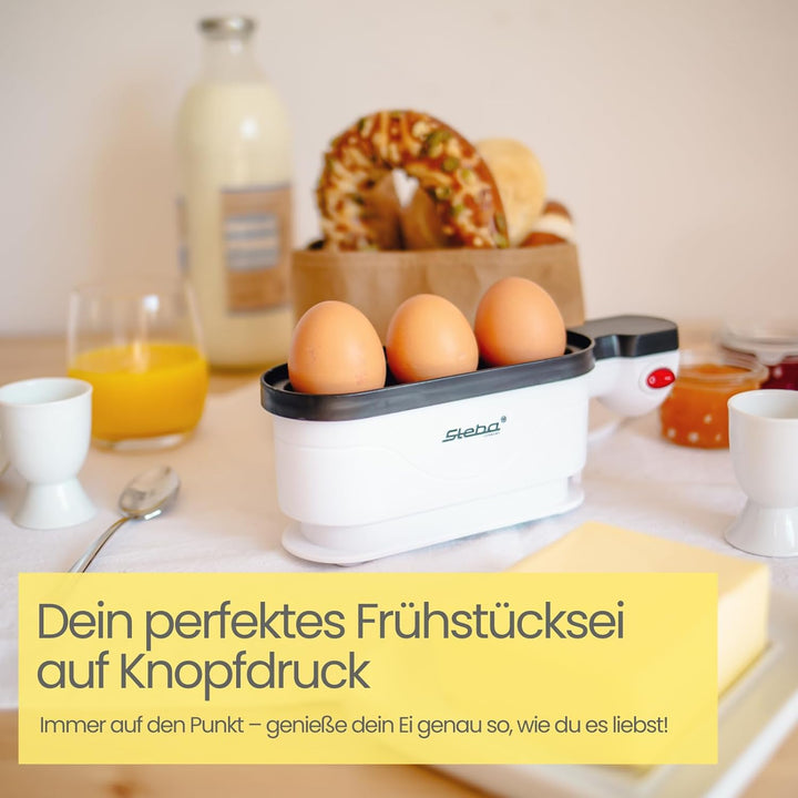 Steba Eierkocher, Kochschale antihaftbeschichtet, für max. 3 Eier, Eiertray mit Tragegriff, Messbech