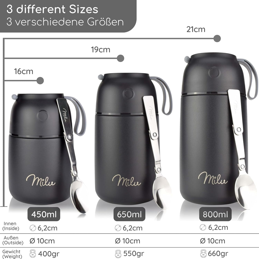 Milu® Thermobehälter mit Gravur 650ml personalisiert - Valentinstagsgeschenk für Frauen & Männer I G