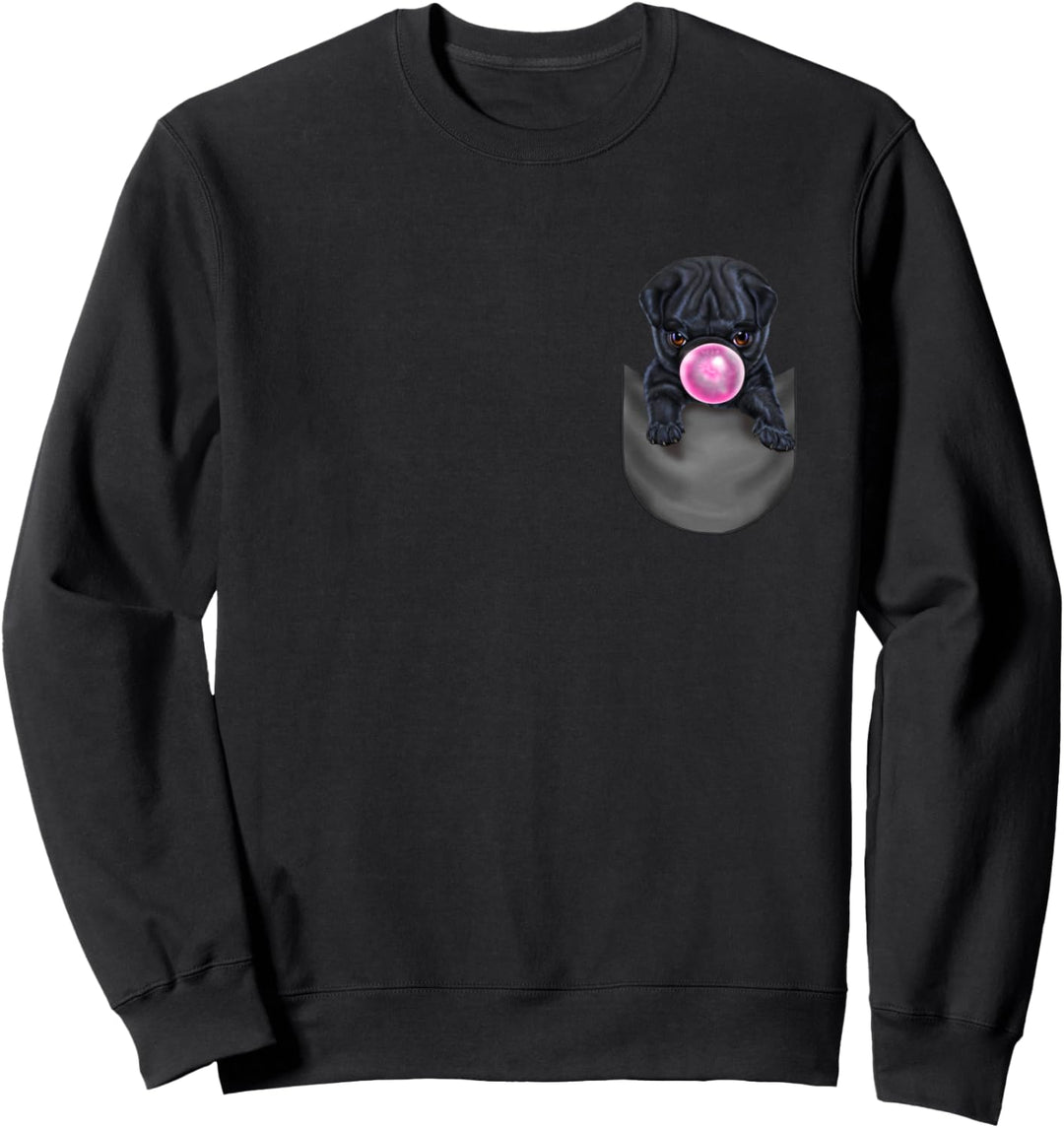 Schwarzer Mops mit Kaugummi in der Tasche Sweatshirt