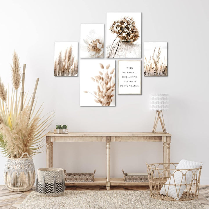 Novart Bilder Set - AUFHÄNGFERTIG - KEIN EXTRA RAHMEN BENÖTIGT - Boho Modern Beige - Wohnzimmer Schl