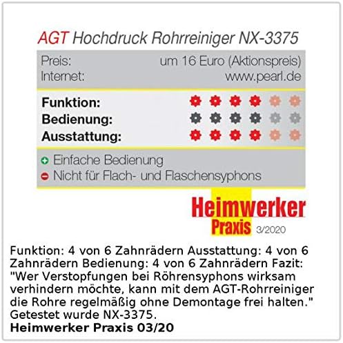 AGT Hochdruck Rohrreiniger: Hochdruck-Abflussreiniger für M22, M24 &amp; 1/2 Zoll, mit Dichtungen, 2 m (